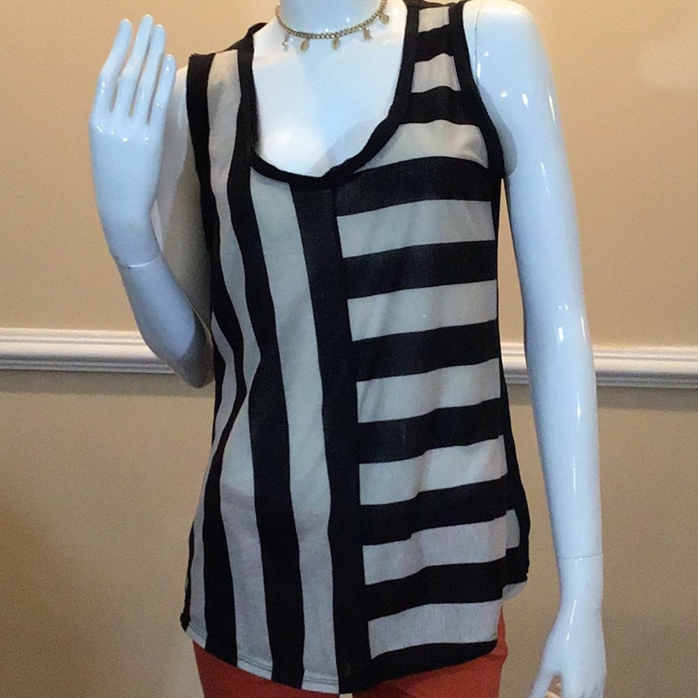 Bebe Black / Tan Striped Back Slit Top
